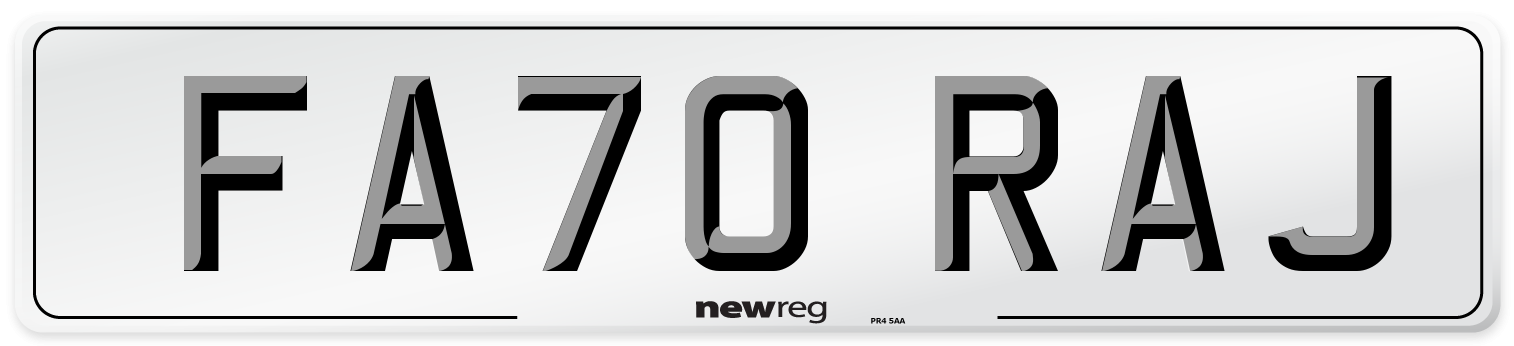 FA70 RAJ Number Plate from New Reg
